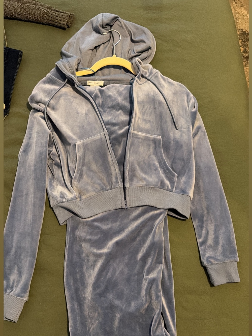 Cozy Light Slate Blue Velour Hoodie Zip Jacket